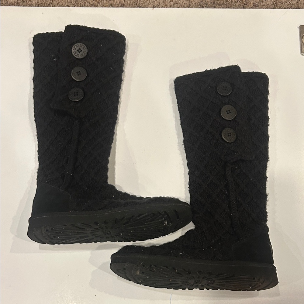 UGG Black Quilted Button Boots - very good condition- size 8